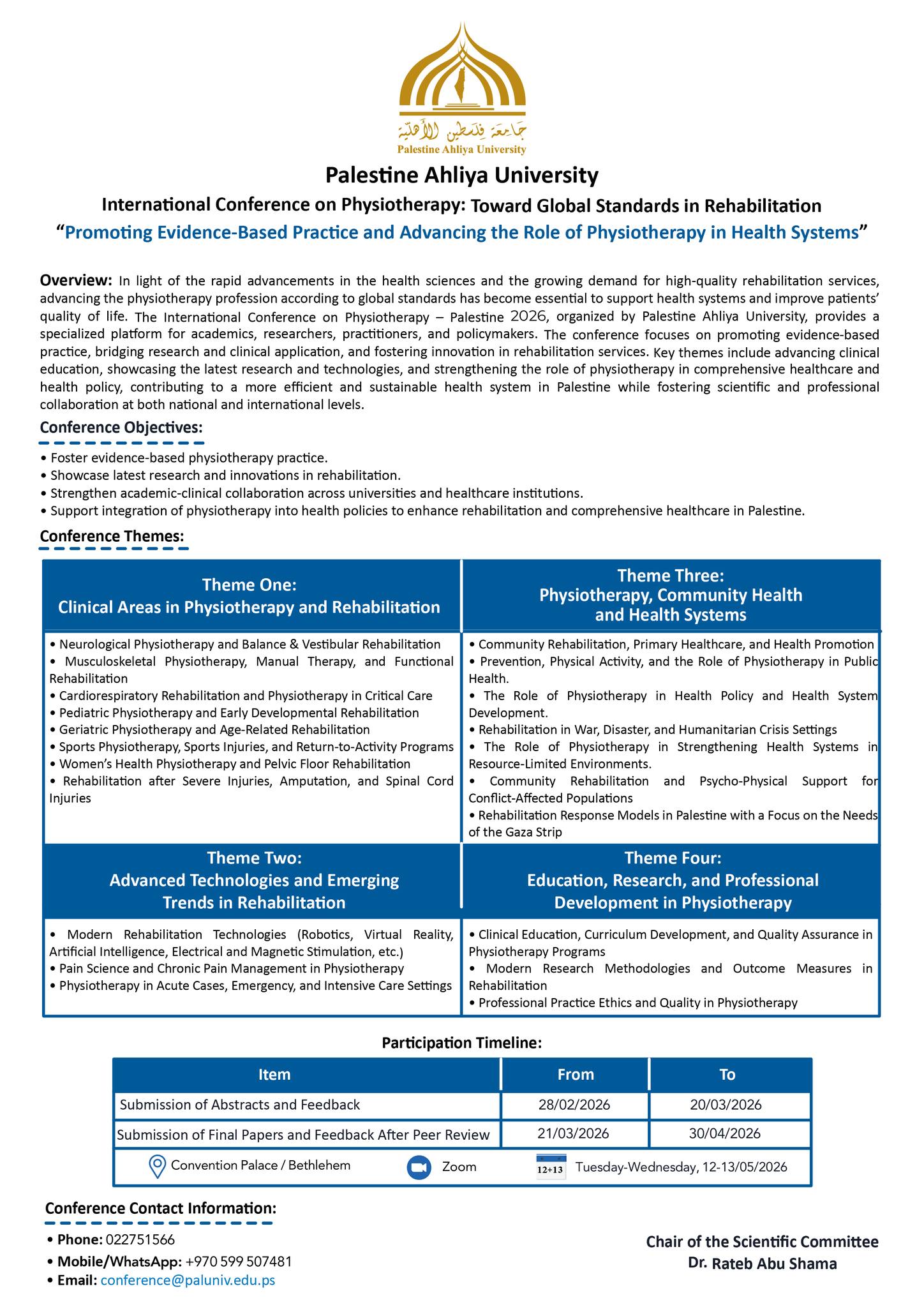 Call for Papers for the International Conference on Physiotherapy: Toward Global Standards in Rehabilitation “Promoting Evidence-Based Practice and Advancing the Role of Physiotherapy in Health Systems”