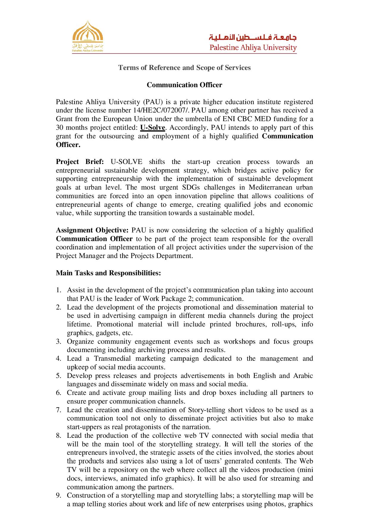Job Opportunity at Communication Officer