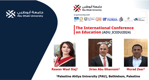 جامعة فلسطين الأهلية تحصد جائزة أفضل ورقة بحثية في المؤتمر الدولي للتعليم في جامعة أبو ظبي جامعة فلسطين الأهلية تحصد جائزة أفضل ورقة بحثية في المؤتمر الدولي للتعليم في جامعة أبو ظبي