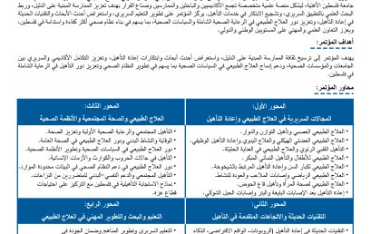 دعوة للمشاركة بأوراق علمية في المؤتمر الدولي للعلاج الطبيعي: نحو معايير عالمية في التأهيل “تعزيز الممارسة المبنية على الدليل وتطوير دور العلاج الطبيعي في الأنظمة الصحية”